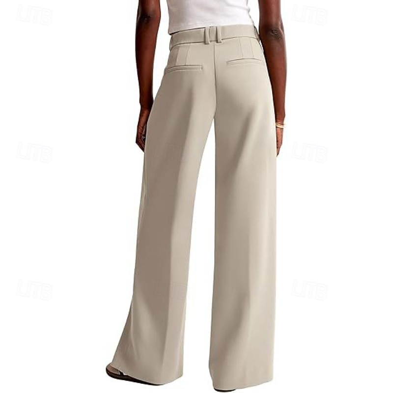 Women's Wide Leg Slacks Streetwear Casual Full Length Natural Plain Elastic Waist Comfy Street Holiday Daily Wear Ash Dark-Gray Dark red Apricot Fall Regular Fit 2026 - $32.99 –P11