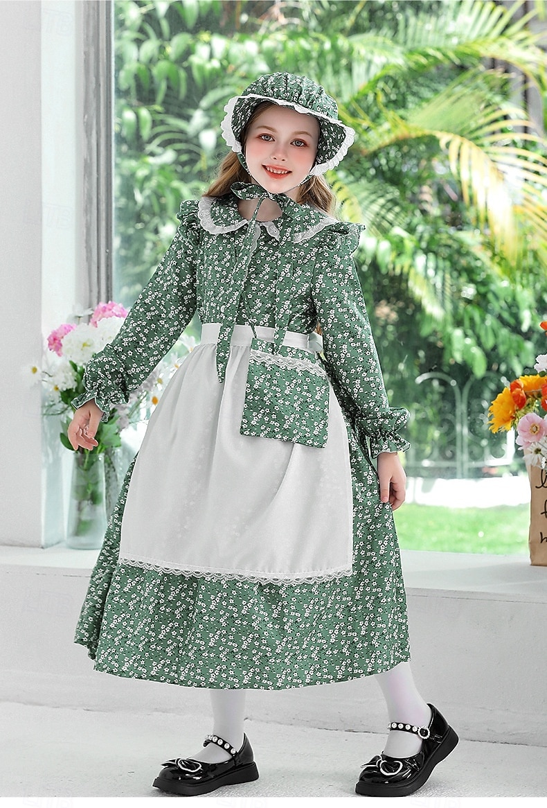 secolul al 19-lea Anii 1800 Vestul Sălbatic Rochie de prerie Set capotă și șorț Pionier Costume de fancy Fete Halloween Carnaval Ziua Mondială a Cărții Ținute pentru evenimente școlare Reconstituire 2025 - $46.99 –P2