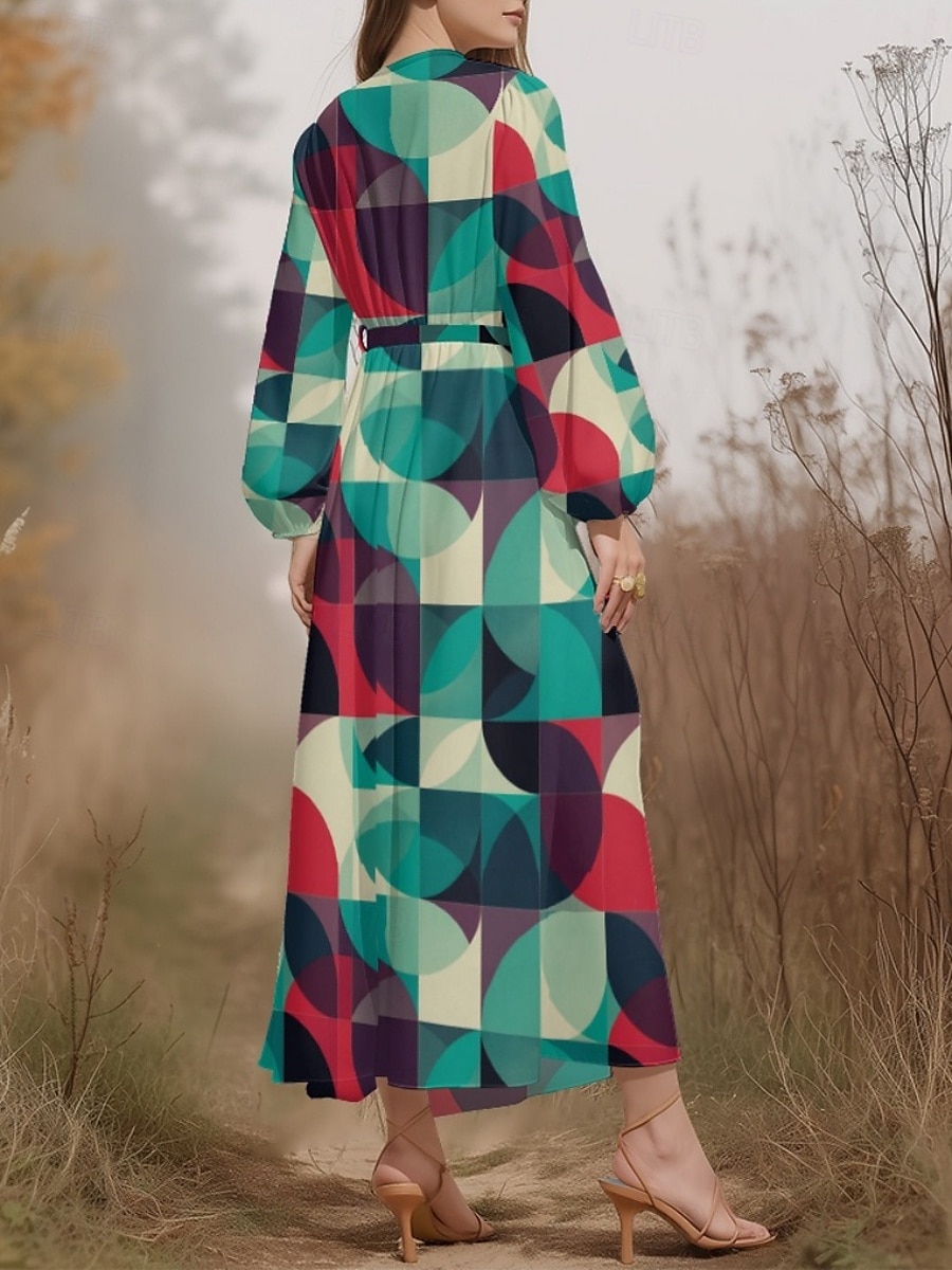 Damen Midikleid Freizeitkleid Chiffon Schwingkleid Modern Urlaub Täglich Wochenende Normale Passform Geometrisch Langarm V Ausschnitt Schwarz Blau Purpur Orange Sommer Frühling Herbst 2025 - $31.99 –P12