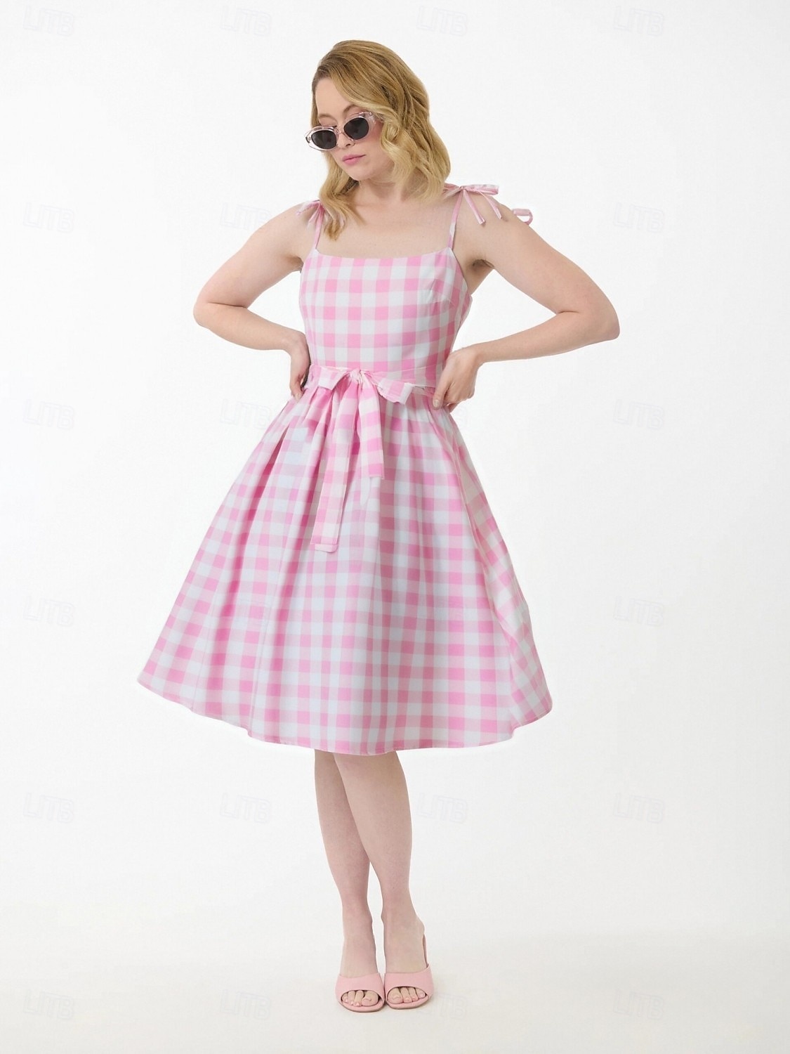 Retró 1950-es Rockabilly Déli Swing ruha Flare ruha baba Kockás Tarkán szőtt pamutszövet Női Farsang Álarcos mulatság Hétköznapi viselet Zsúr Retro témájú buli Felnőttek Ruha Tavaszi nyár 2025 - $35.99 –P10