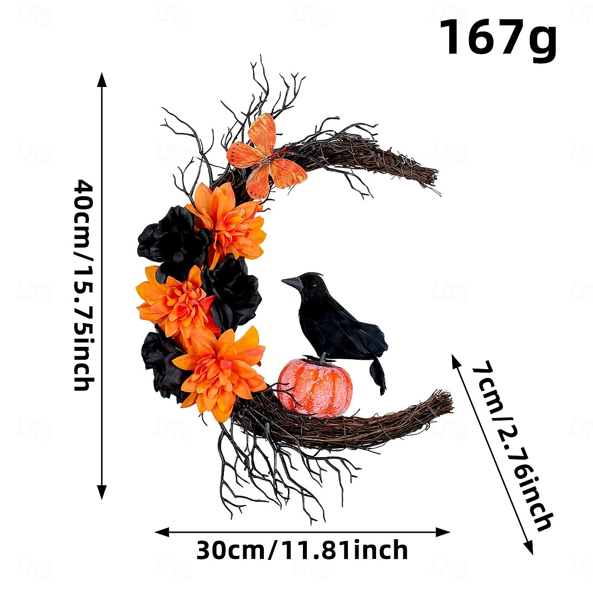 Couronne d'Halloween pour décoration intérieure et extérieure de porte d'entrée, guirlande de lune de corbeau noir orange avec citrouille, brindilles, anneau de vigne pour décoration murale de fête de 2025 ? $17.99 –P3