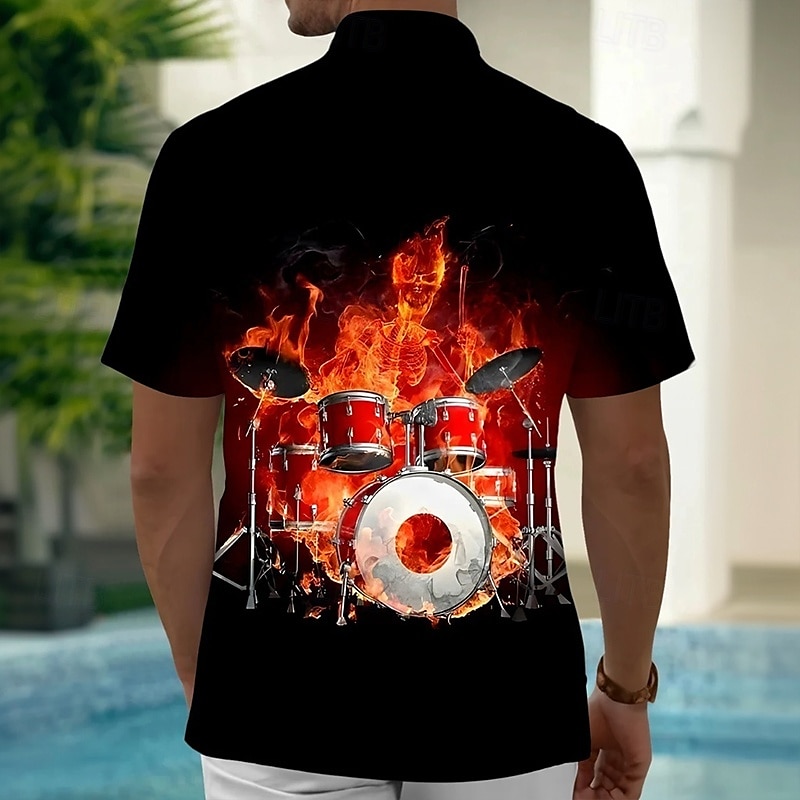 Voor heren Bestuursmeesters Vlam Muziekinstrument Overhemd Zomer overhemd Overhemd met knopen Korte mouw Mode-casual Buiten Vakantie Dagelijks gebruik Zomer Lente Strijkijzer 3D-afdrukken shirts met 2025 - $23.99 –P2