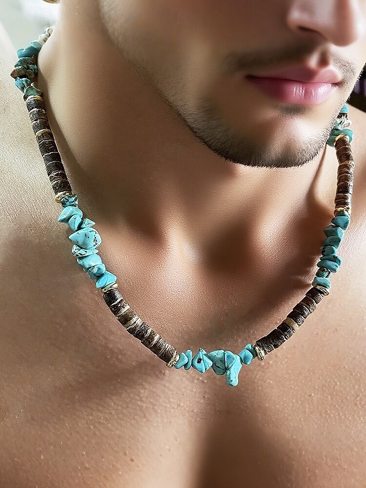 Herren Halskette Braun Grün Schwarz-Weiß Holz Türkis Bohemien Mode Ethno-Stil 2025 - $9.99 –P3