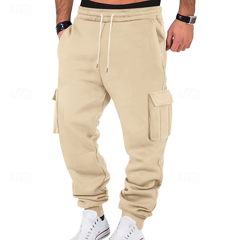 Men's Cargo Pants Fleece Pants Sweatpants Joggers Trousers Elastic Waist Drawstring Multi Pocket Plain Comfort Warm Full Length Outdoor Casual Daily Sports Fashion Black White 2026 - $20.99 –P8
