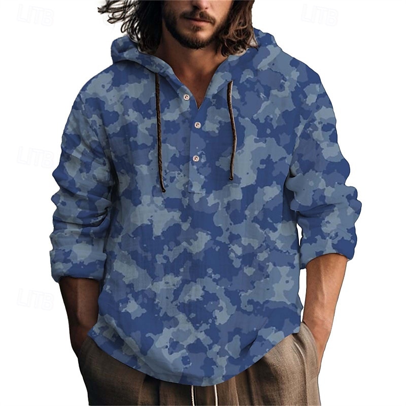 Per uomo Camicia Camicia popover Camicia Estiva Camicia casual Camicia da Spiaggia Blu reale Blu Verde militare Manica Lunga Mimetico Con Cappuccio Vacanza Ferie Coulisse Abbigliamento Poliestere del 2025 a $25.99 –P2