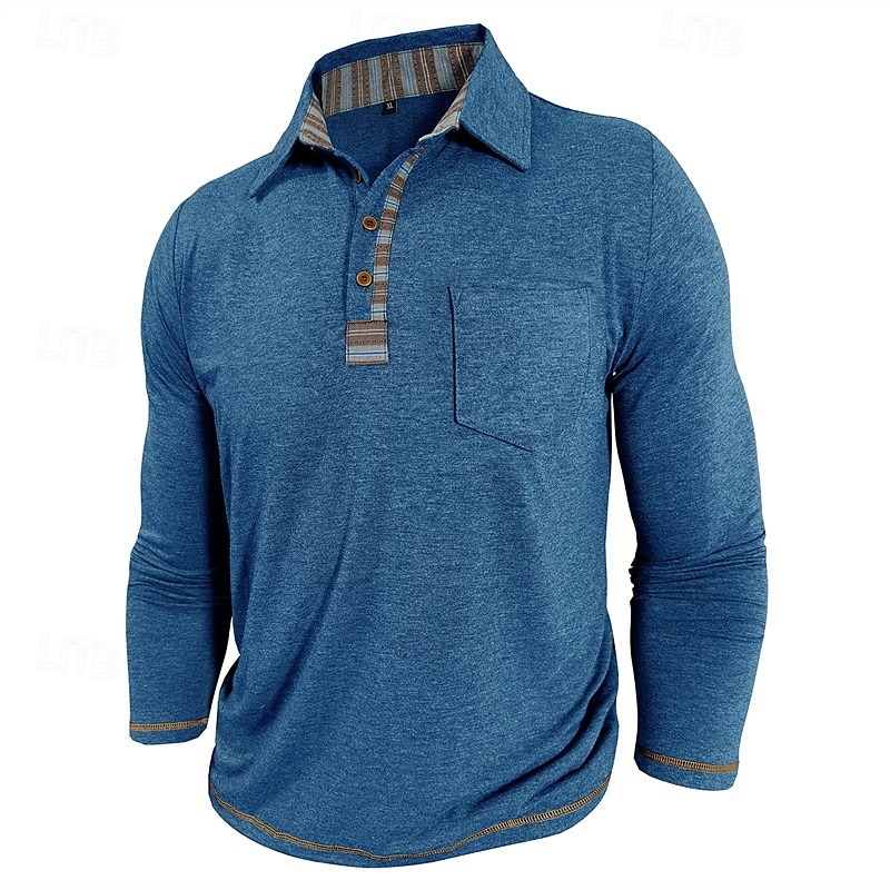 Herren Golfshirt Golf Poloshirts Arbeit Lässig Revers Langarm Basic Modern Farbblock Patchwork Knöpfe Frühling Herbst Normale Passform Aprikose Marineblau Blau Grün Hellgrau Dunkelgray Golfshirt 2025 - $25.99 –P13