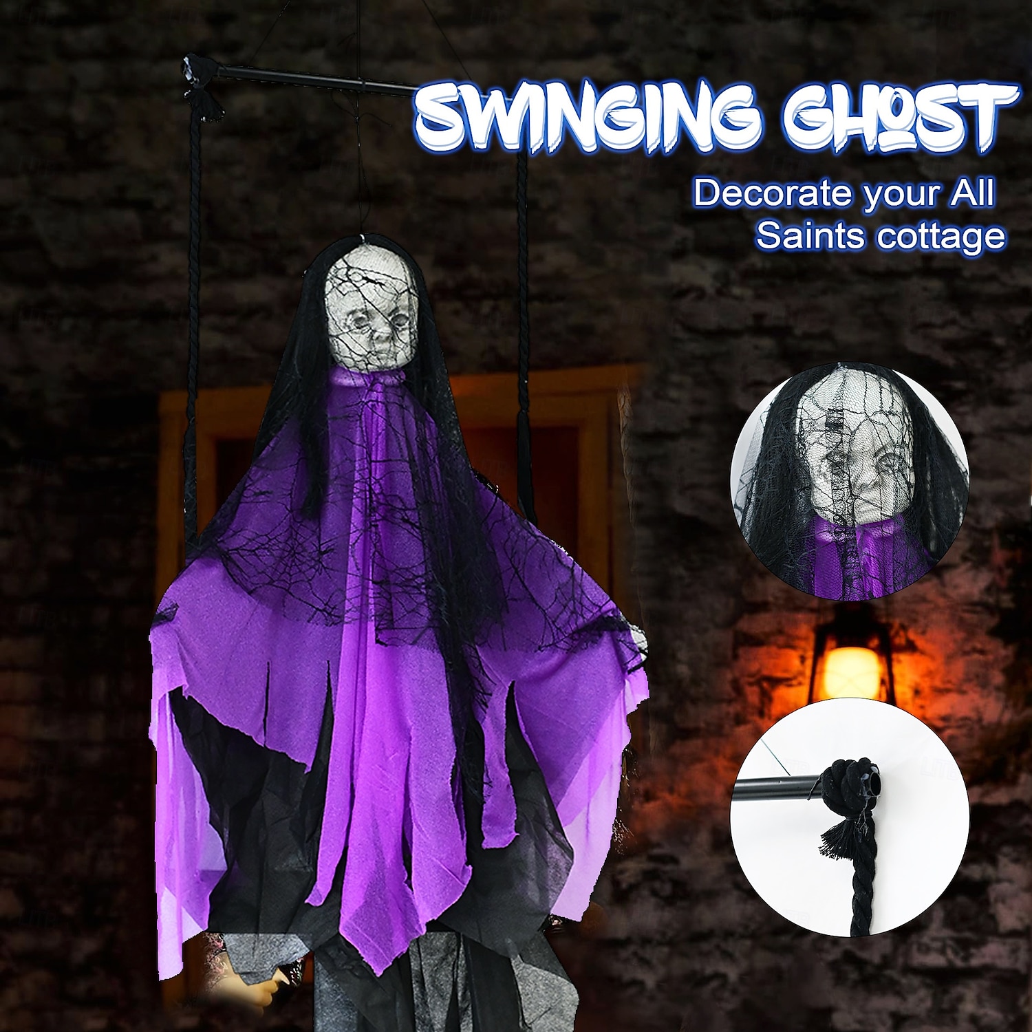 hängande spökdekoration obehagligt spetstyghänge för halloweenbar och dekor för fester lätt och skrämmande design 2025 - $57.99 –P7