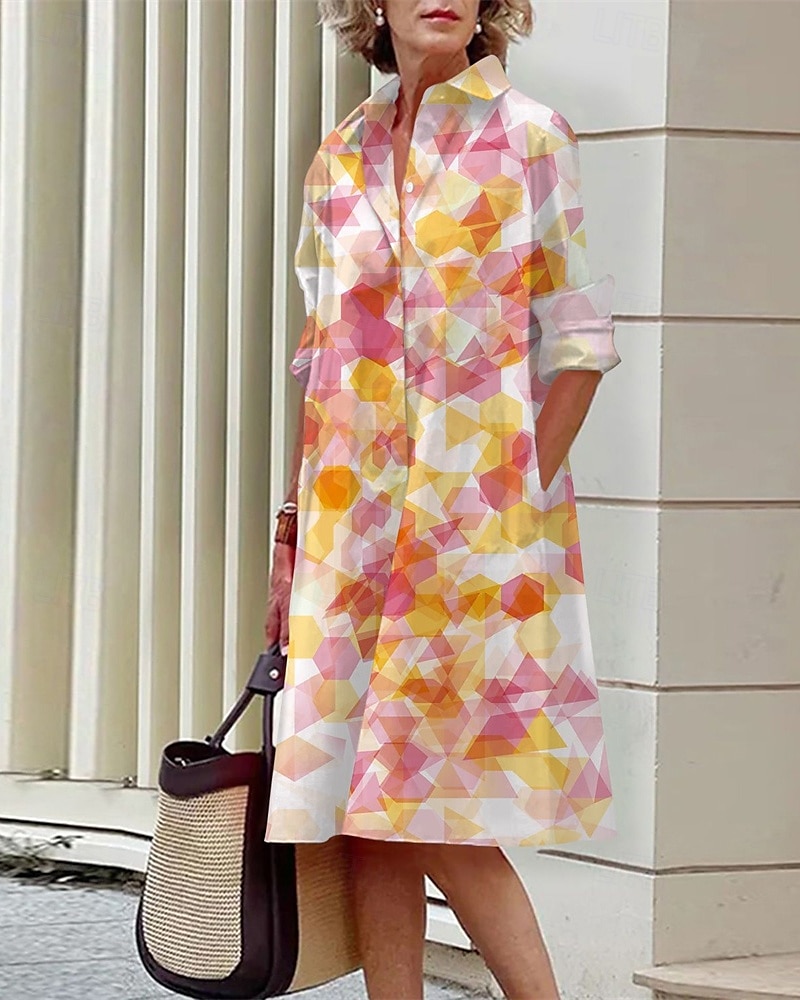 Femmes Robe Midi Robe Chemise Robe Décontractée Mode Moderne Quotidien Plage Week-end Coupe régulière Fleur manche longue Col de chemise Blanche Jaune Rose Claire bleu marine Printemps Automne de 2025 ? $24.99 –P3