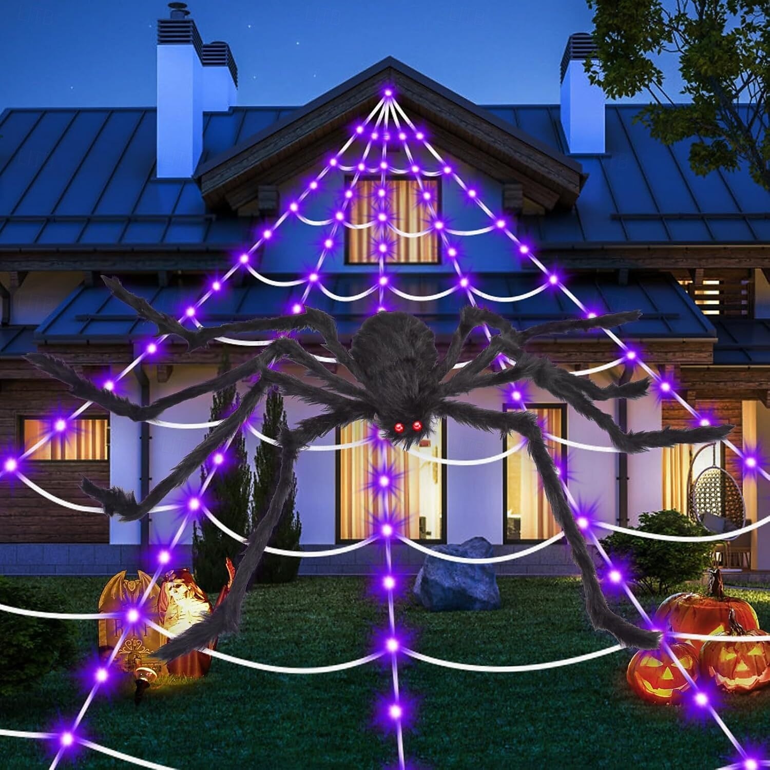 1 peça de lâmpada triangular luminosa de Halloween de 5m * 4,8m, roxa, laranja, aaa, à prova d'água, com caixa de bateria, controle remoto, 250 contas de LED, luzes de decoração para pátio interno e de 2025 por $23.99 –P3