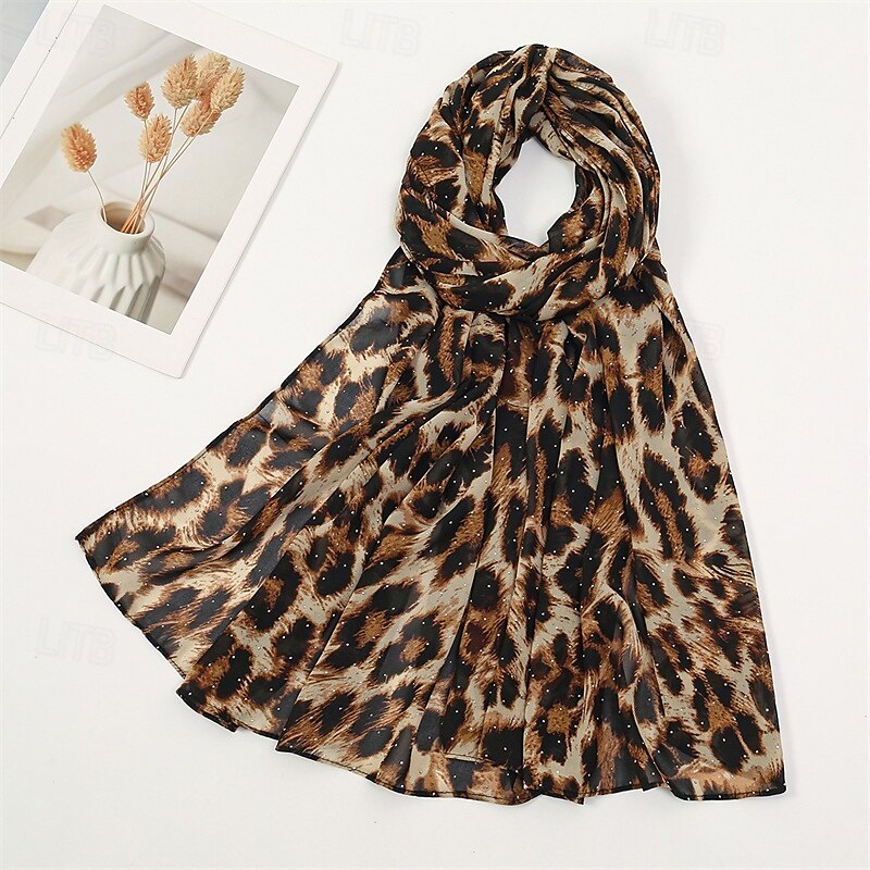 Foulard Rectangulaire Écharpes pour femmes Écharpes en mousseline de soie Femmes Rue Quotidien Date Brun Écharpe Léopard de 2025 ? $19.99 –P4