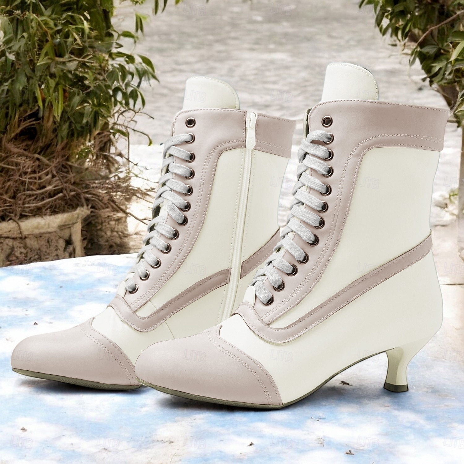 Dámské Boty Boty na knoflíky Větší velikosti Boty na podpatku Venkovní Párty Denní Barevné bloky Kotníkové boty Booties Nízký tenký Oblá špička Elegantní prázdniny Vinobraní Umělá kůže Šněrování 2025 - $59.99 –P5