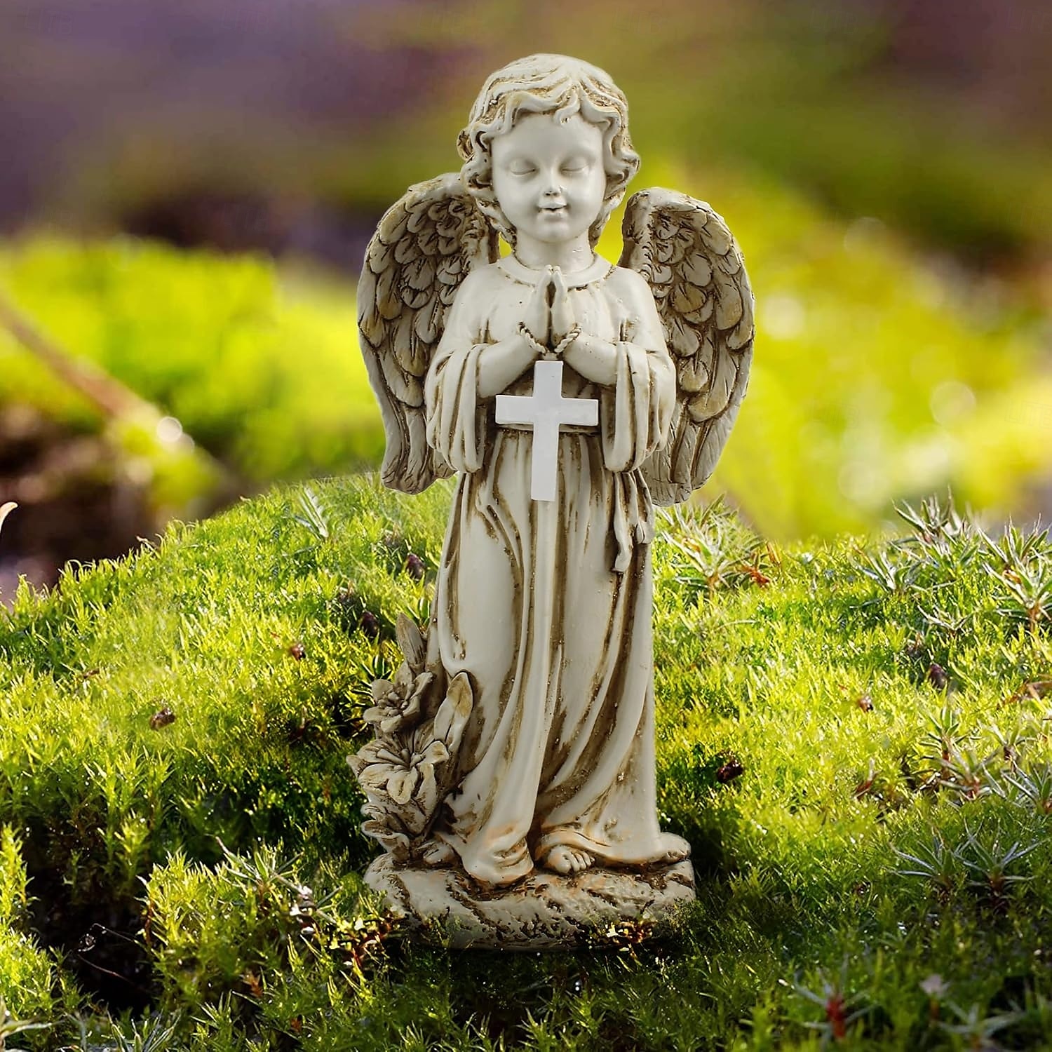 1 pièce extérieure solaire étanche croix prière ange cimetière lumière cour pelouse monument résine lumière décorative lumière paysage lumière de 2025 ? $24.99 –P3