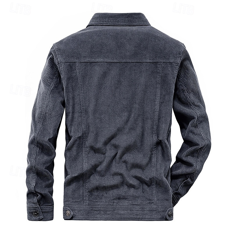 Men's Corduroy Jacket Cargo Jacket Casual Jacket Vacation Daily Pocket Fall Winter Plain Fashion Classic Lapel Regular Black Khaki Coffee Gray Jacket 2025 - $68.99 –P4