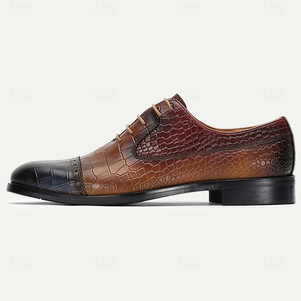 Oxford-Schuhe aus echtem Leder mit Krokodilprägung für Herren – eleganter Schnürschuh für modebewusste Männer, Hochzeitsempfänge und geschäftliche Veranstaltungen 2025 - $84.99 –P3