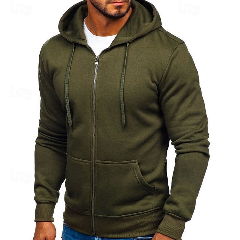 Per uomo Felpa con cappuccio Felpa con cappuccio a zip intera Felpa con cappuccio in pile Nero Bianco Verde militare Rosso Borgogna Con Cappuccio Semplice Con zip Tasca Sport & Outdoor Casuale del 2025 a $23.99 –P1