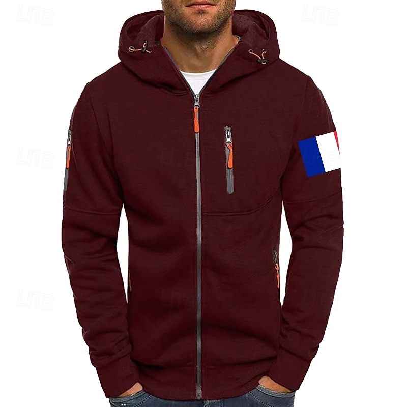 Homme Sweat à capuche Sweat à capuche zippé intégral Veste de survêtement Noir Blanche Vin Vert Véronèse bleu marine À capuche Uni Zip Up Patchwork Poche Avant Sport & Loisir Occasionnel Quotidien de 2025 ? $26.99 –P5