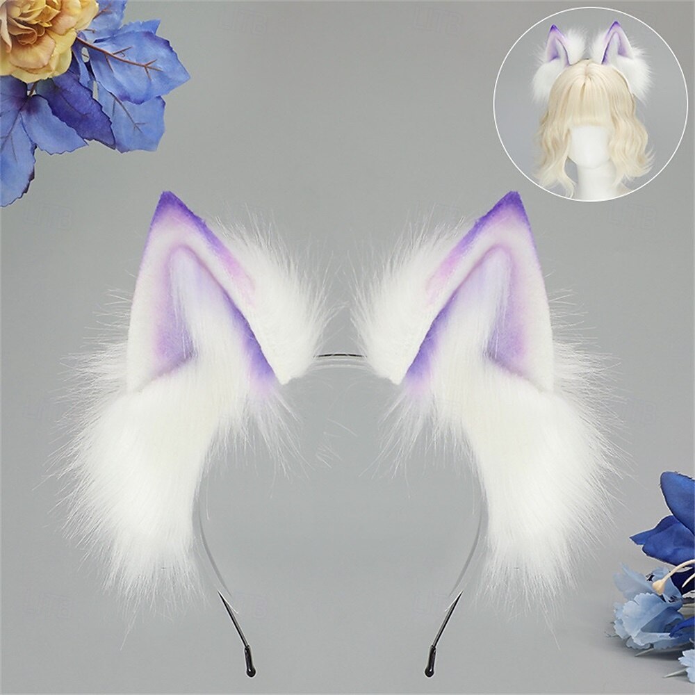 Bandă de păr cu urechi de pisică cu gradient de dopamină, cu urechi de vulpe și lup întunecate – urechi de animale lucrate manual pentru Halloween, cosplay, petrecere și jocuri de rol 2025 - $33.99 –P8