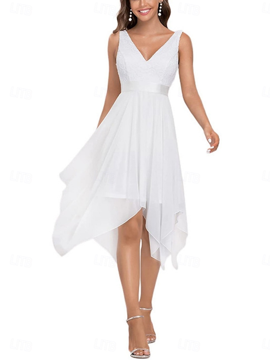 Women's Mini Dress Cocktail Dress Wedding Guest Dress Chiffon Chiffon Dress Elegant Fashion Modern Outdoor Cocktail Party Regular Fit Plain Sleeveless V Neck Black White Summer Spring 2026 - $27.99 –P1