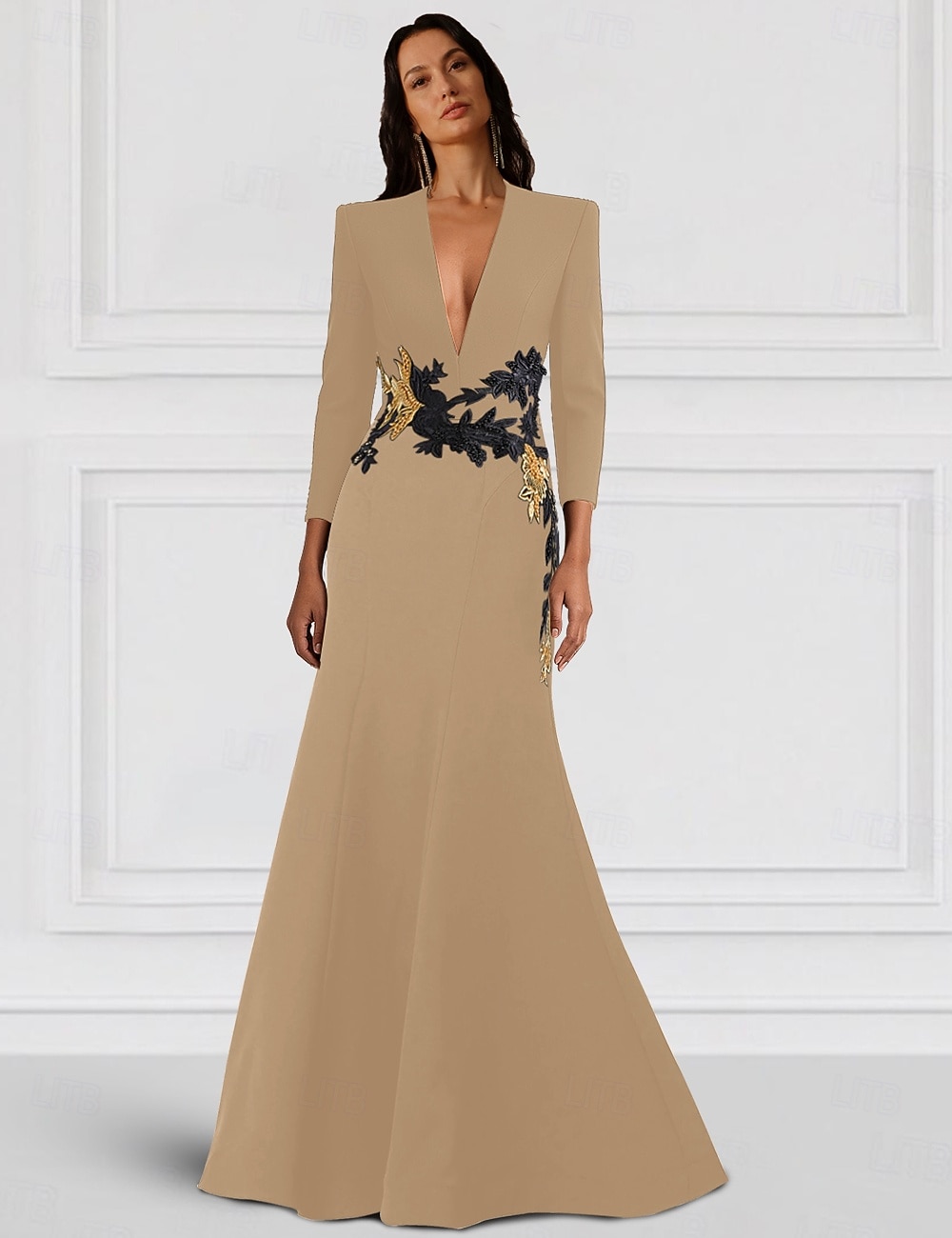 Rochie de smoking Trompetă / Sirenă Sirenă Oficial Nuntă Invitat la nunta Crep stretch Elegant Manșon Lung Lungime Podea În V 2025 - $164.99 –P3