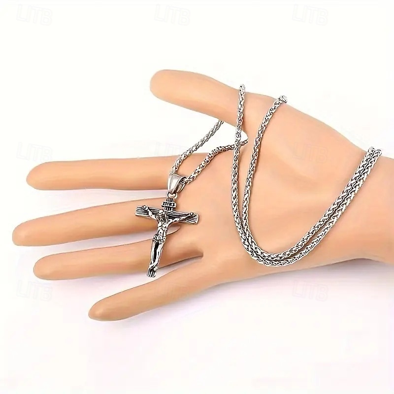 krusifikskjede for menn, vintage Jesus-kors-anheng, hiphop-kjede i rustfritt stål, religiøse motesmykker for streetwear &daglig bruk 2026 - $15.99 –P3