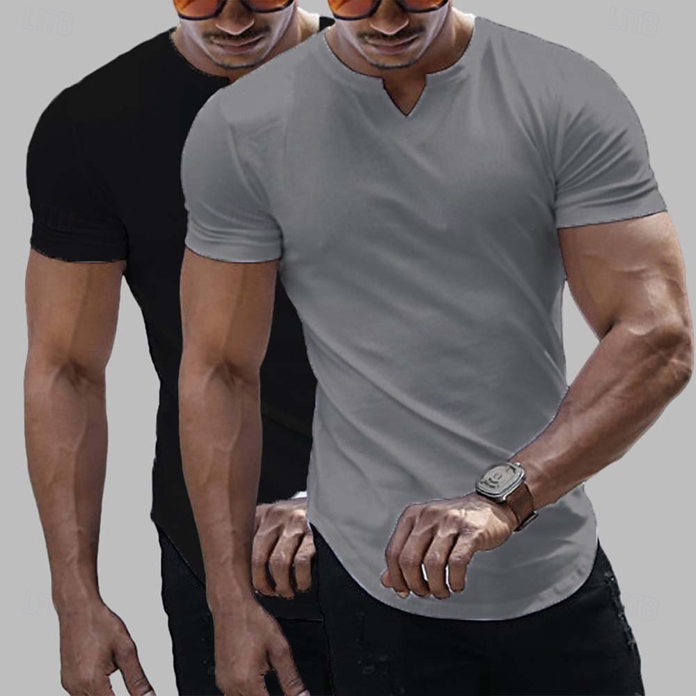 2 Pieces Men's T Shirt Casual Style Short Sleeve V Neck Summer All Seasons Plain Fashion Classic Casual 2 Pack Plain Street Casual Sports White Top Tee for Men 2025 - $20.99 –P2