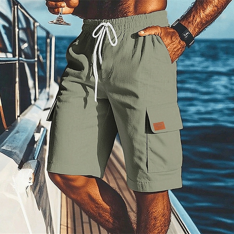 رجالي شورتات شورت من الكتان شورت صيفي شورت الشاطئ جيب مرونة الخصر رباط سهل راحة متنفس باختصار عطلة مناسب للعطلات شاطئ ستايل هاواي بوهو أسود أبيض 2025 - $18.99 –P5