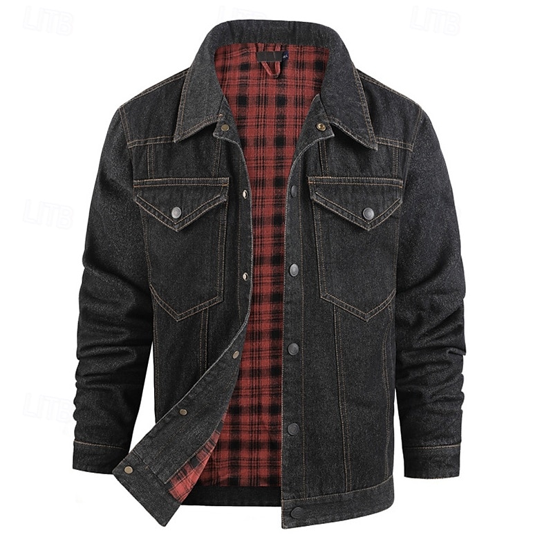 Homme Veste Légère Veste Décontractée Veste en Jean Vacances Quotidien Avec Poches Automne Hiver Uni Mode Classique Revers Régulier Noir Marron Vert Bleu de minuit Bleu clair Veste de 2025 ? $56.99 –P16