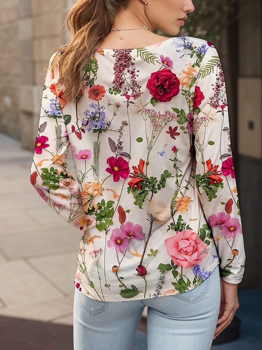 Pentru femei Tricou Floral Grafic Plante Epocă Stilat Clasic Manșon Lung Stil Nautic Rotund Topuri obișnuite Zilnic Imprimeu Galben Roșu-aprins Albastru piscină Mov Trifoi Vară Primăvară Toamnă 2025 - $22.99 –P2
