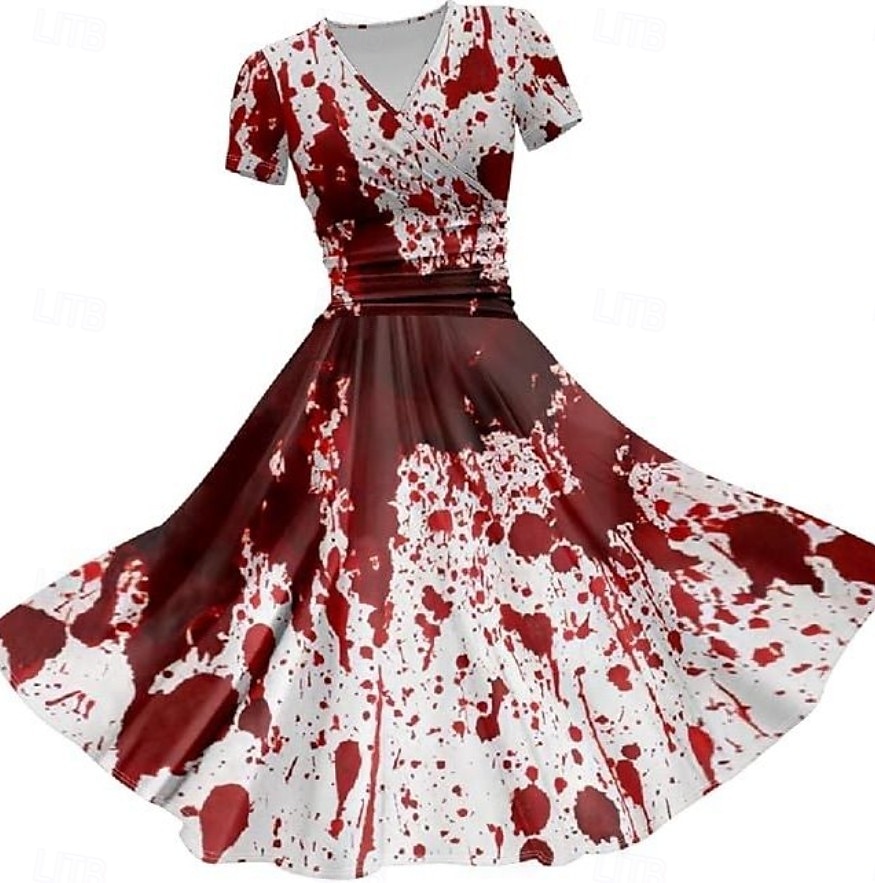 Halloween Dámské Midi Šaty A-Liniové Šaty Letní Šaty Fit a Flare Party Casual Denní Prázdny Regular Fit Graphic Abstraktní Krátký rukáv V výstřih Tmavě zelená Bílá Vínová červená Léto Podzim 2025 - $26.99 –P3