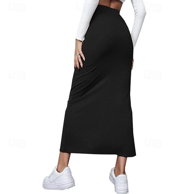 Dames Rok Casual Maxi Medium taille Rokken Effen Gespleten punten Micro-elastisch Vakantie Straat Zwart Rood Licht Bruin Bruin Zomer Polyester 2025 - $17.99 –P9