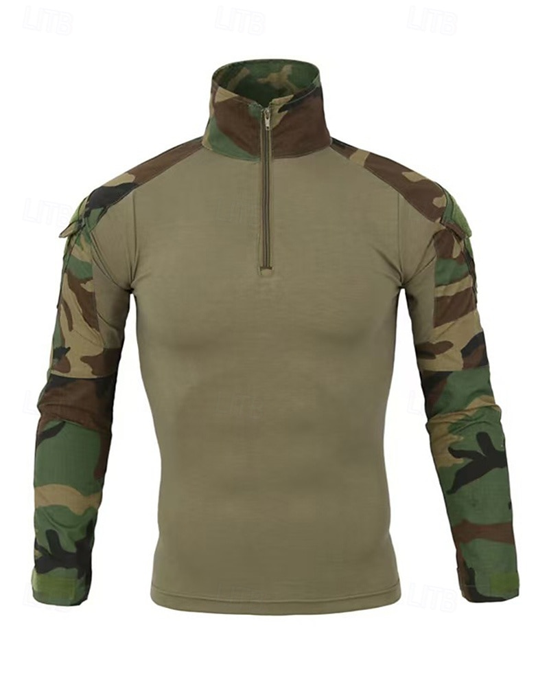 Per uomo Felpa con mezza zip Felpa militare Manica Lunga Collo alla coreana Top Esterno Traspirante Misto Cotone Mimetico Grigio scuro pitone nero Nero Viaggio Corsa del 2025 a $25.99 –P8
