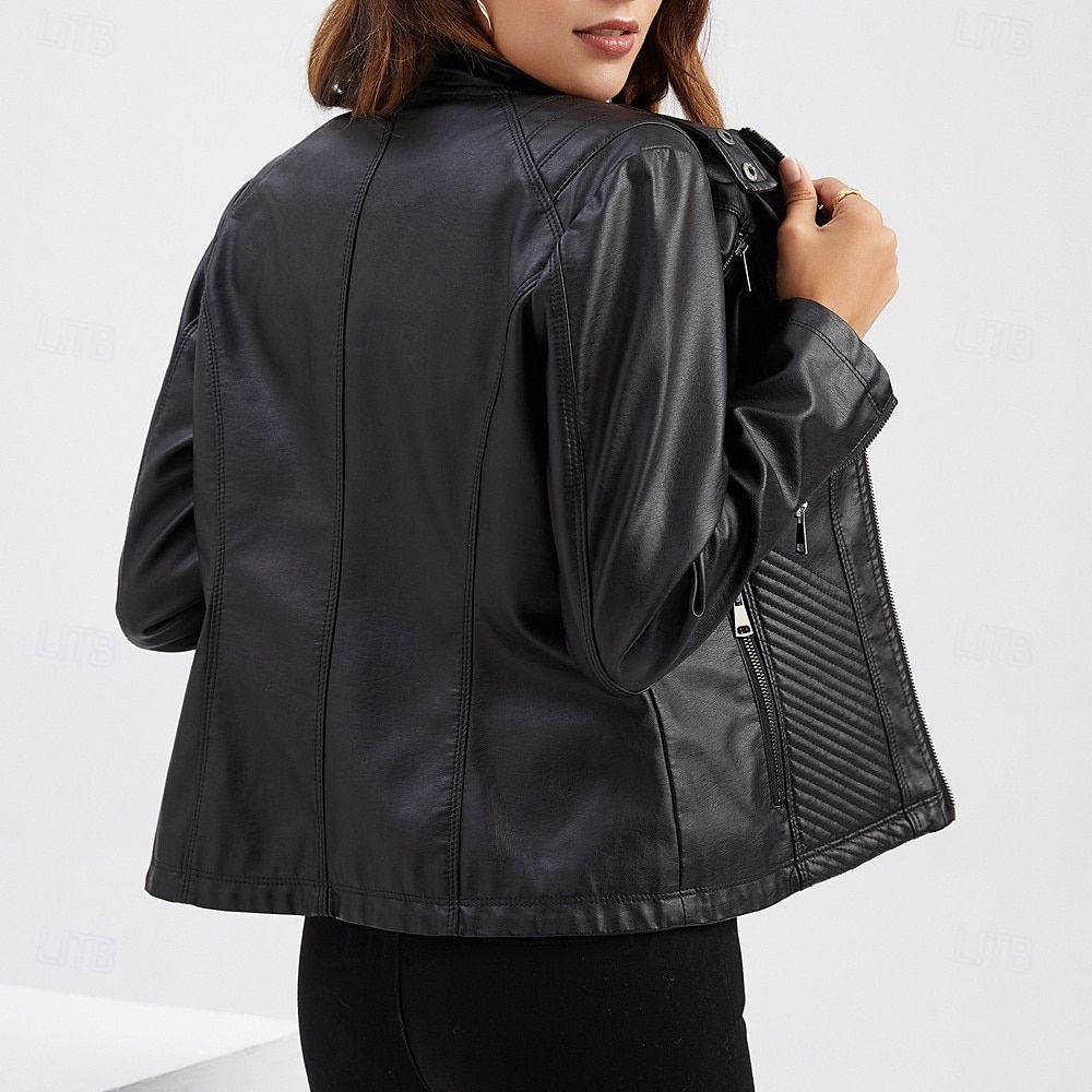 Per donna Giacca in Ecopelle Confortevole Tasca Cerniera completa Moda Stile da Strada Semplice All'aperto Casual Quotidiano Regolare Collo alla coreana Vestibilità regolare Manica Lunga Capispalla del 2025 a $48.99 –P3