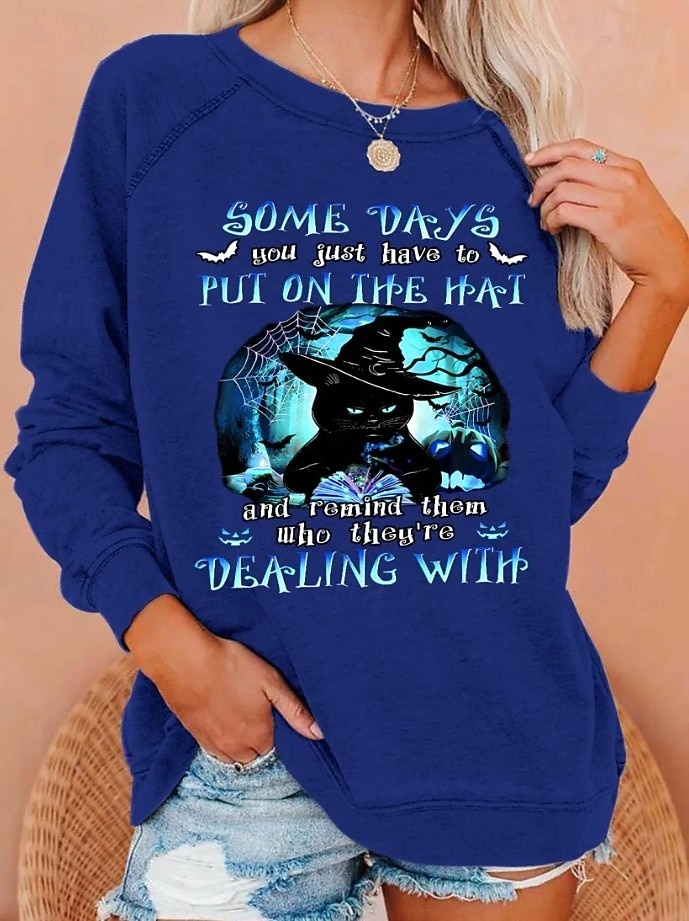 Sudadera de Mujer Halloween Pullover Moda Casual de Manga Larga Cuello Redondo Tops Regulares Impresión Casual Negra Blanca Azul Azul Oscuro Gris Verano Primavera Otoño 2026 - $27.99 –P4