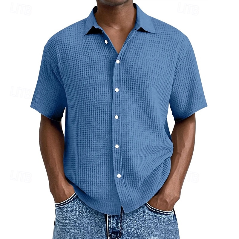 Per uomo Camicia Camicia a nido d'ape Camicia Estiva Camicia casual Camicia da Spiaggia Camicia con Bottoni Nero Bianco Verde chiaro Rosa Blu reale Manica Corta Semplice Bavero Vacanza Camicia del 2025 a $23.99 –P6