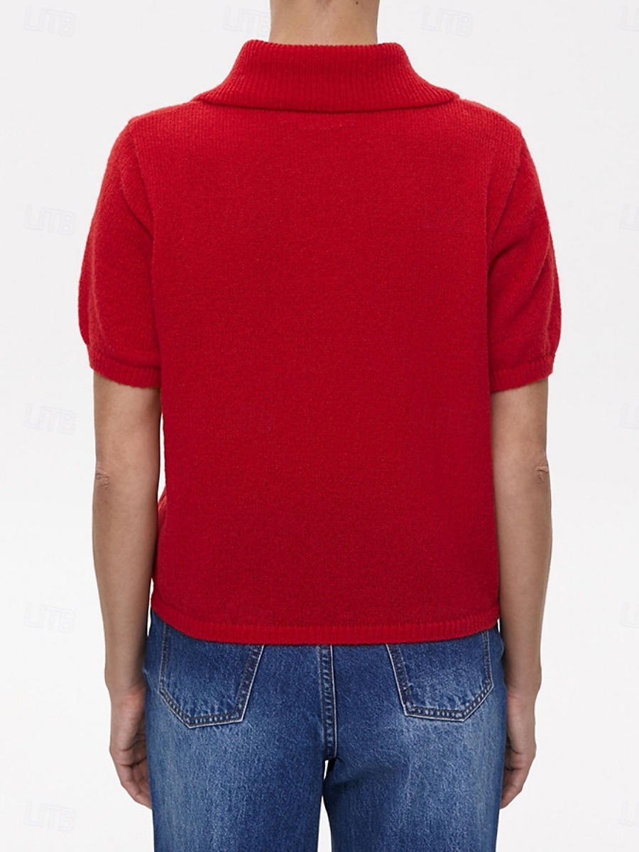 Damen Pullover Lässig Weich Einfarbig Gerippt Hemdkragen Knöpfe Gestrickt Langarm Normale Oberteile Stricken Outdoor Täglich Wochenende Schwarz Weiß Herbst Winter 2025 - $23.99 –P11
