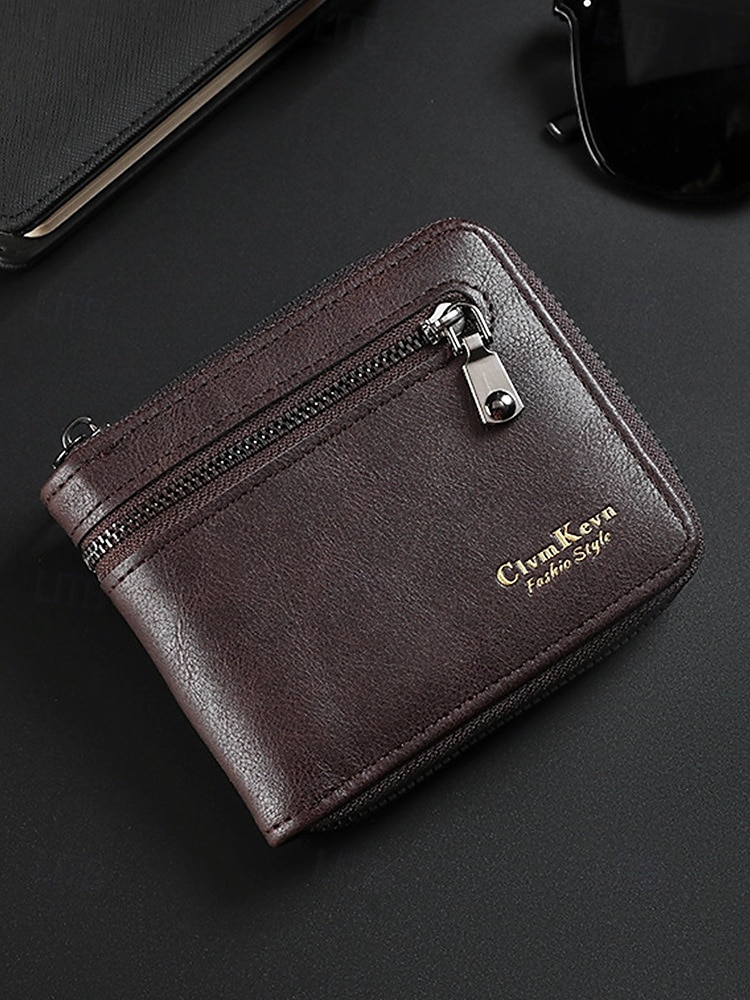 Portafoglio da uomo in similpelle con cerniera – design sottile a due ante con più scomparti per carte e tasca portamonete, borsa elegante e resistente per lavoro, viaggi e uso quotidiano del 2025 a $11.99 –P5