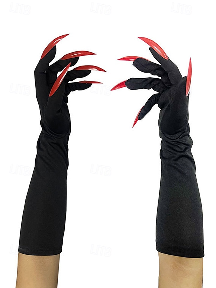 Lange Halloween-Krallenhandschuhe für Damen – Kunstnageldesign, dehnbares Polyester, gruseliges Cosplay-Kostümzubehör für Partys und Veranstaltungen 2025 - $9.99 –P8