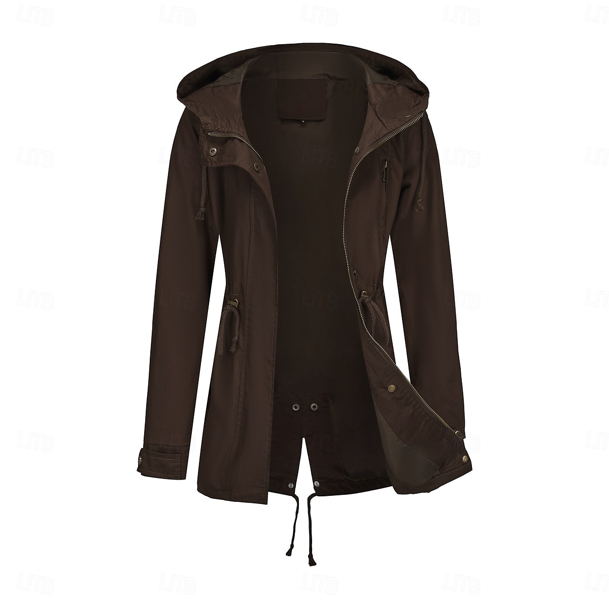Per donna Cappotto Impermeabile Confortevole Cerniera completa Coulisse Moda Stile da Strada Semplice All'aperto Casual Quotidiano Lungo Con Cappuccio Vestibilità regolare Manica Lunga Capispalla del 2025 a $41.99 –P15