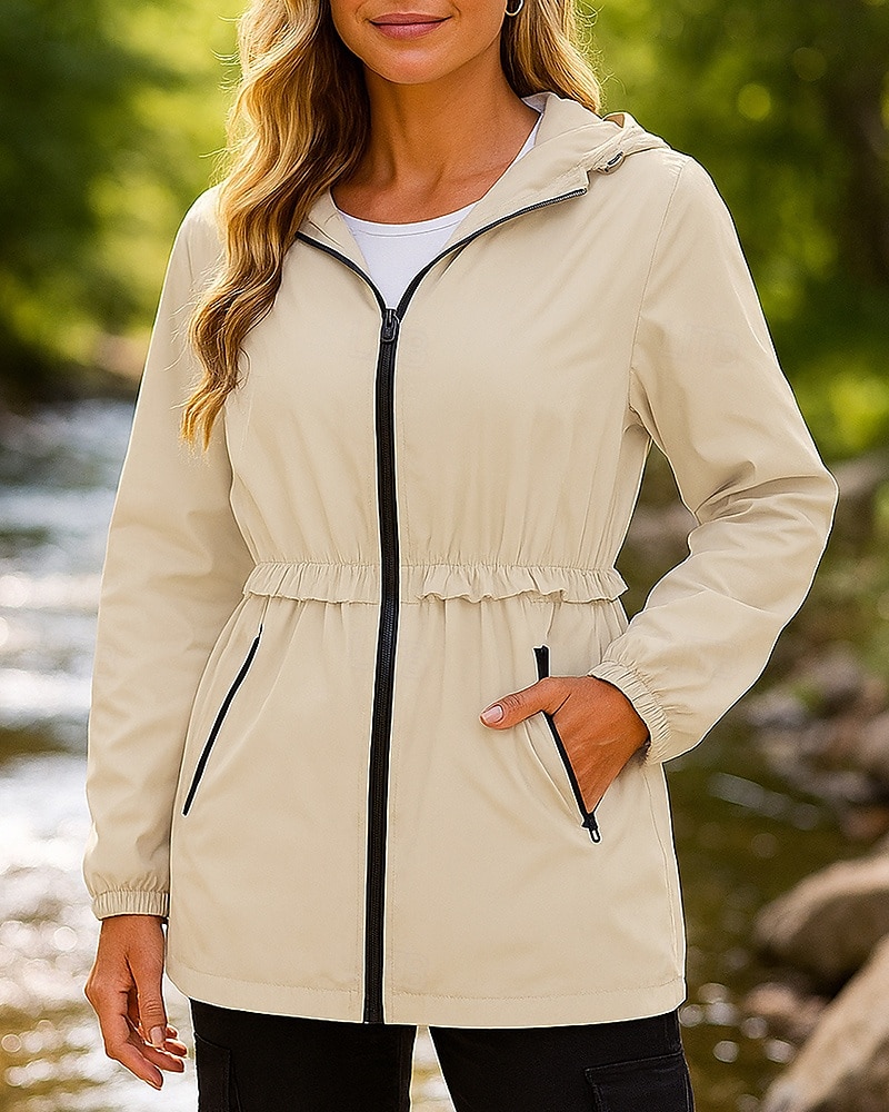 Damen Wanderjacke Regenmantel Trench Coat Außen Wasserdicht Winddicht Leicht Wanderoutfits Wanderbekleidung Winter Herbst Oberteil Camping / Wandern / Höhlenforschung Laufen Weiß Dunkelgrün Grün 2025 - $27.99 –P1