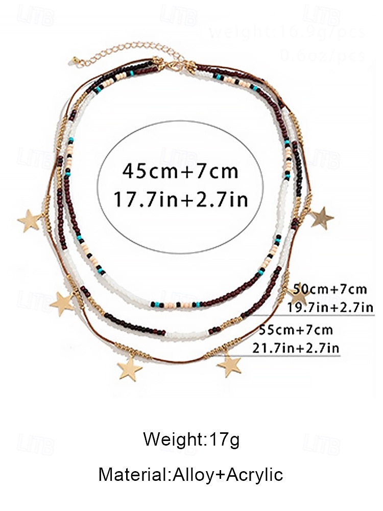 damesketting met meerdere lagen kralen en een sterhanger – boho-stijl acryl- en legeringssieraden voor zomerfeesten en dagelijks gebruik 2026 - $9.99 –P13