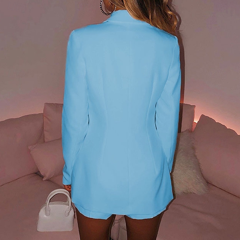Women's Blazer Comfortable Breathable Buttons Fashion Modern Plain Work Daily Regular Turndown Regular Fit Long Sleeve Outerwear Light Blue Black Dark Blue Spring Fall 2025 - $24.99 –P11