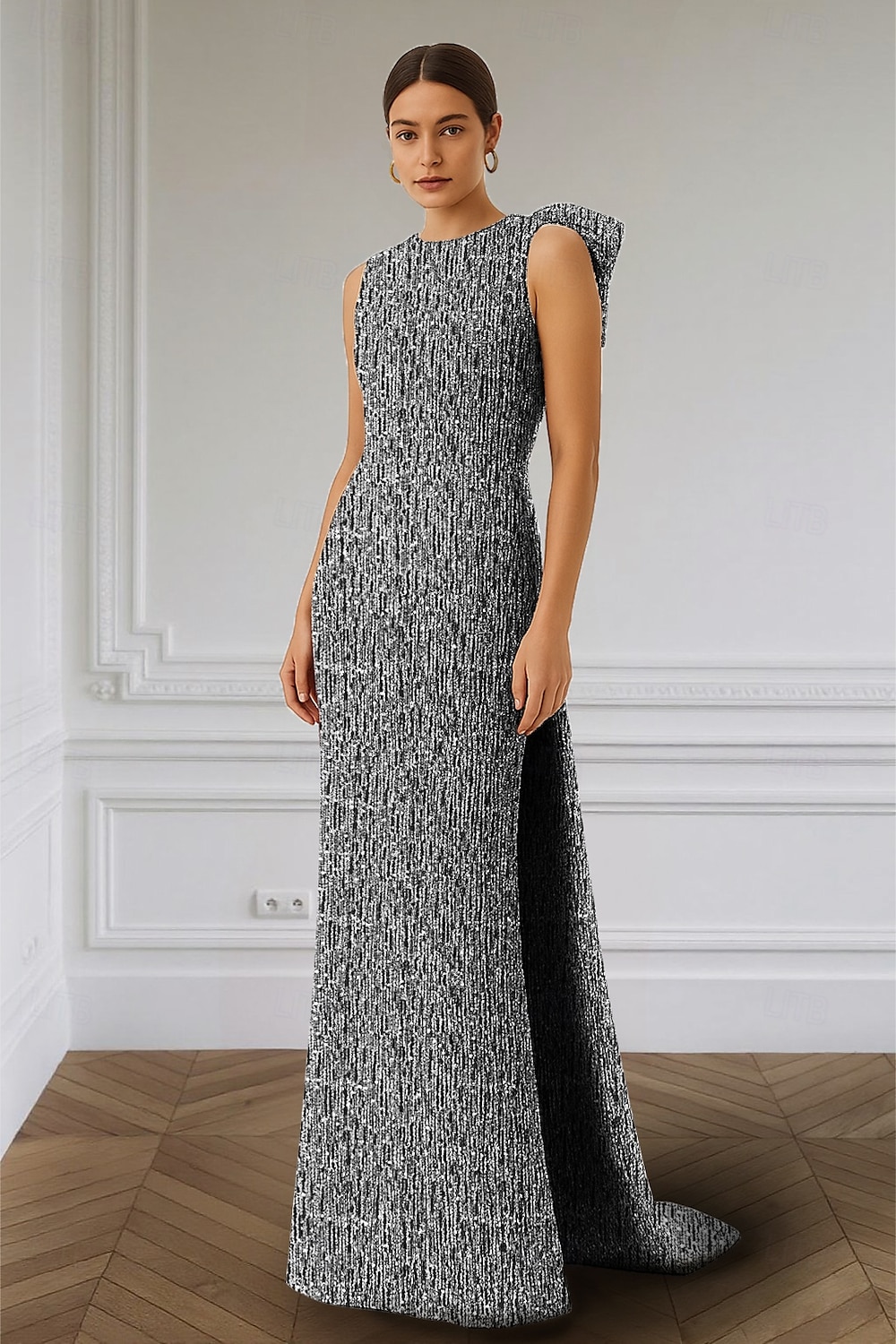 Vestido de Gala de Noite com Cristais Sereia  Trompete Elegante Vestido Formal Casamento Comprimento Longo Sem Mangas Decote Redondo com Laço(s) Removível(is) de 2025 por $149.99 –P6