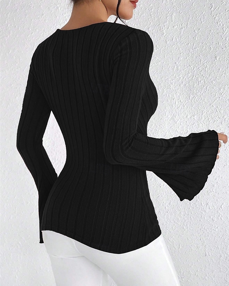 Per donna Maglietta Semplice Moda Moderno Manica Lunga Scollo a V Top Regolari Quotidiano Tunica Nero Vino Estate del 2025 a $18.99 –P8