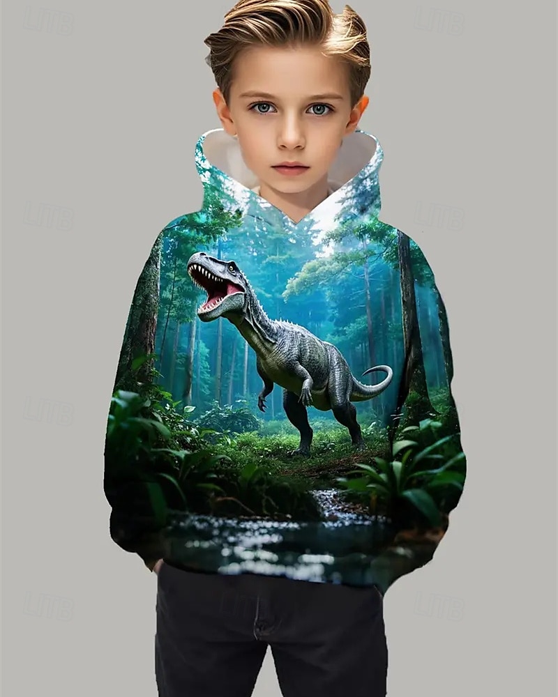 Pojkar 3D Dinosaurie Huvtröja Långärmad Vår Höst Mode Streetwear Barn 4-12 år Huva Utomhus Ledigt Dagligen Normal 2025 - $18.99 –P1