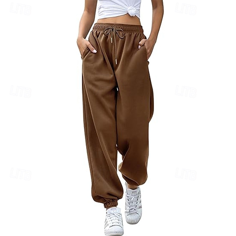 Per donna Pantaloni Cargo Pantaloni Eleganti Streetwear Casual Lunghezza intera Naturale Semplice Tasca Design con Coulisse Elastica Comodo All'aperto Streetwear Ferie Grigio scuro Aalbicocca Marrone del 2025 a $26.99 –P10