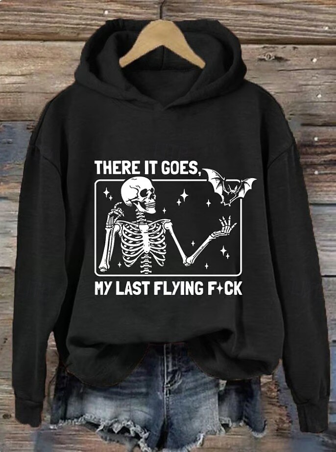 Sweat à capuche pour femme « There it goes my last flying f*ck » avec motif tête de mort, imprimé décontracté, manches longues, style urbain, cordon de serrage, automne-hiver de 2025 ? $24.99 –P6
