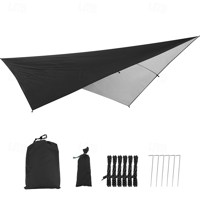 lona de rede de acampamento impermeável e versátil - 114x114 guarda-sol com sobrecapa de chuva &abrigo para mochileiros com cabos de sustentação &estacas - perfeitas para aventuras ao ar livre de 2025 por $49.99 –P8