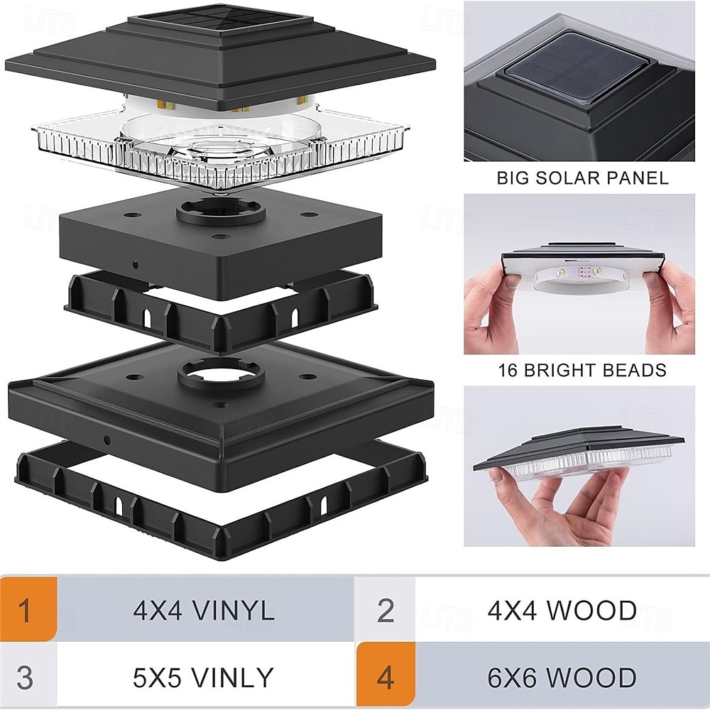 Solar Column Headlights With Warm And White Light Integrated 4x4 Column Lights Outdoor Waterproof Garden Terrace Fence Deck Decorative Fence  1PC 2025 - $29.99 –P2