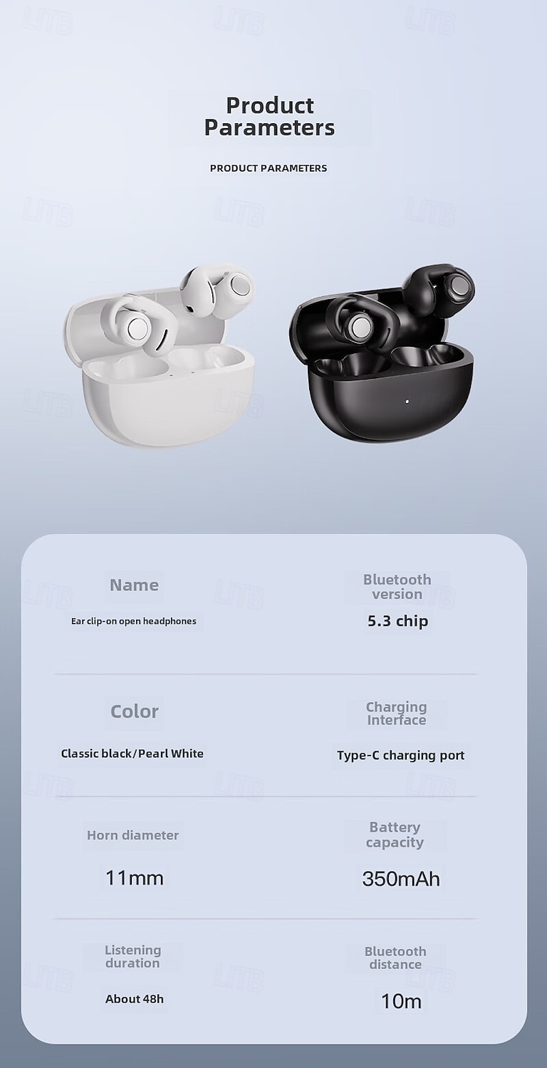 Bluetooth-oordopjes Echte draadloze oordopjes met OpenAudio voor bewustwording Clip-on-ontwerp voor comfort Meeslepende audio Tot 48 uur speeltijd 2025 - $22.99 –P8