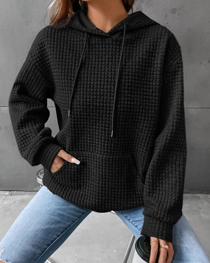 Dame Pullover hettegenser-genser عادي Gatemote Fritid Langermet Med hette Vanlige topper Ferie Ut på byen Lomme Svart Hvit Grå Høst Vinter 2025 - $23.99 –P5